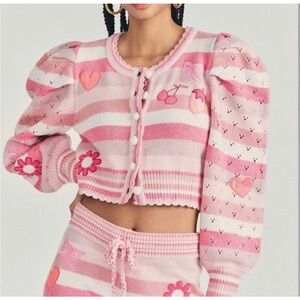 Rare style. LoveShackFancy Cropped Cardigan – Rose Water Swirl Cherry Strawberry